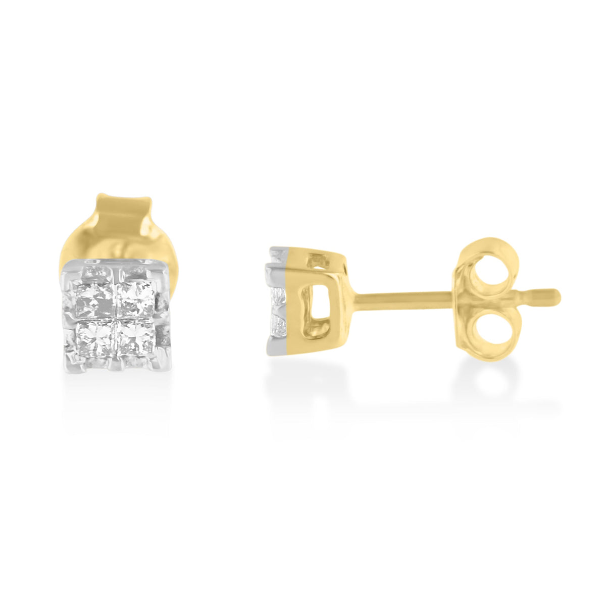 Pendientes tipo dormilona de oro amarillo de 10k con diamantes de talla princesa de 0,25 ct en total (color J-K, claridad I2-I3)