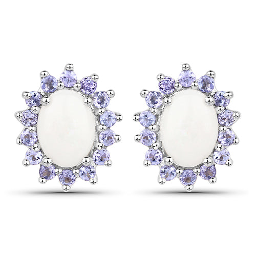 2.44 Carat Genuine Opal and Tanzanite .925 Sterling Silver Earrings