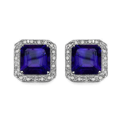 Pendientes de Plata de Ley .925 con Amatista Genuina de 9.40 Quilates y Diamantes Blancos