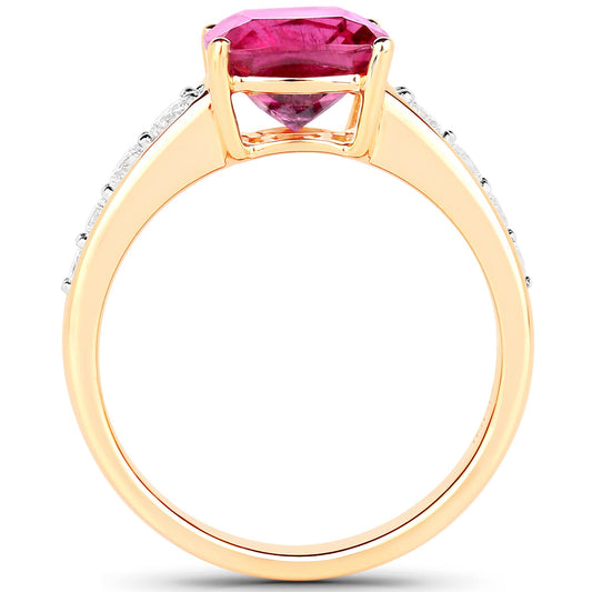 Anillo de 14K oro amarillo con rubelita genuina de 2.70 quilates y diamantes blancos