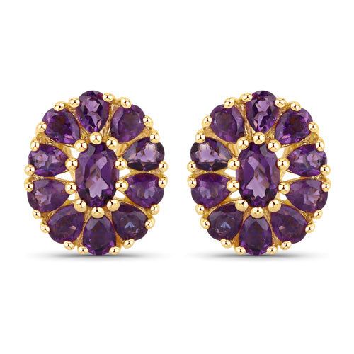 18K Yellow Gold Plated 3.84 Carat Genuine Amethyst .925 Sterling Silver Earrings - view 2