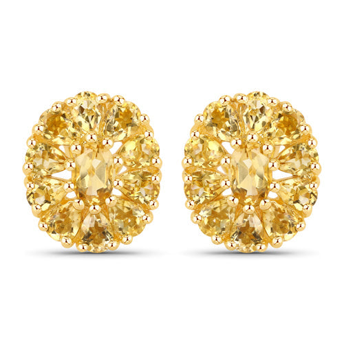 18K Yellow Gold Plated 4.06 Carat Genuine Citrine .925 Sterling Silver Earrings - view 2
