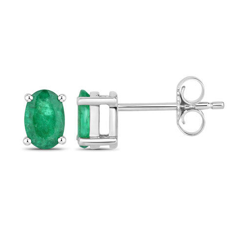 0.88 Carat Genuine Zambian Emerald 10K White Gold Earrings - view 2
