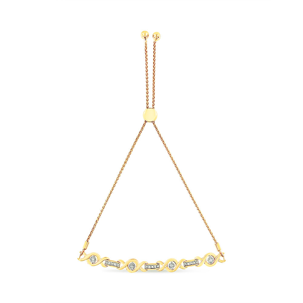 14K Yellow Gold Plated .925 Sterling Silver Channel Set Diamond Accent Twist 4â€-10†Adjustable Bolo Bracelet (I-J Color, I3 Clarity)