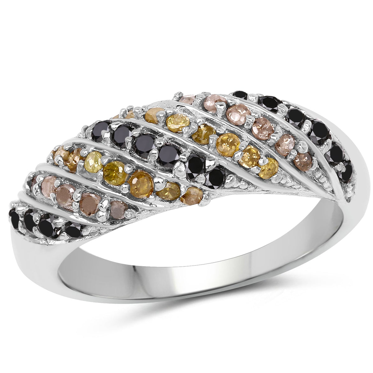 0.63 Carat Genuine Champagne Diamond, Yellow Diamond & Black Diamond .925 Sterling Silver Ring