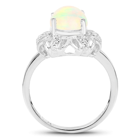 Anillo de plata de ley .925 con ópalo etíope auténtico de 1,73 quilates y topacio blanco