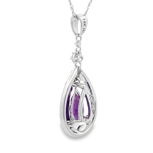 Colgantes de moda de amatista y diamante, oro blanco de 14 K