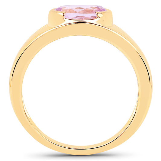 Anillo de plata de ley .925 con kunzita auténtica de 2,40 quilates chapado en oro amarillo de 14 quilates