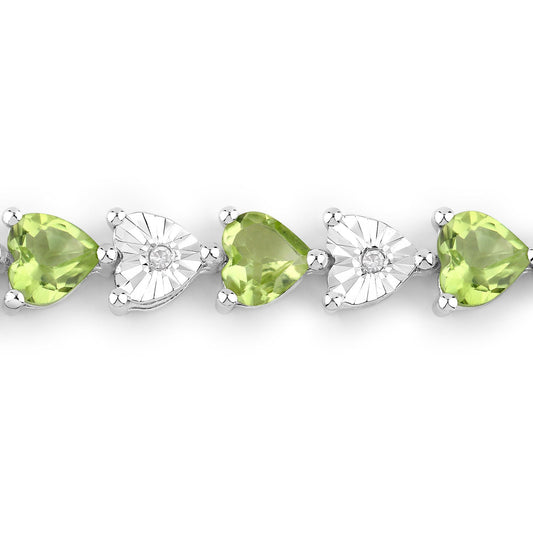 Pulsera de plata de ley .925 con peridoto auténtico de 6,74 quilates y diamantes blancos