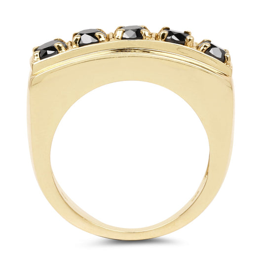 Anillo de plata de ley .925 con baño de oro amarillo de 14 quilates y diamante negro auténtico de 1,25 quilates