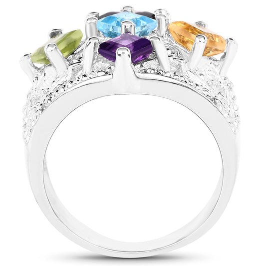Anillo de plata de ley .925 con varias piedras preciosas de 1,67 quilates