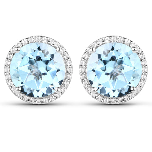 7.78 Carat Genuine Blue Topaz and White Topaz .925 Sterling Silver Earrings - view 2