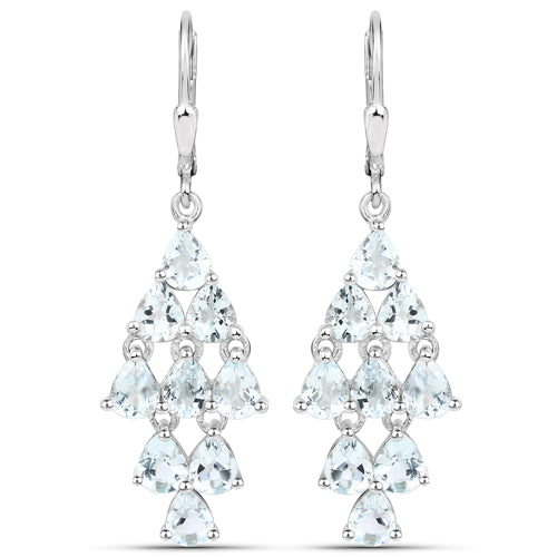 Pendientes de plata de ley .925 con aguamarina auténtica de 3.96 quilates