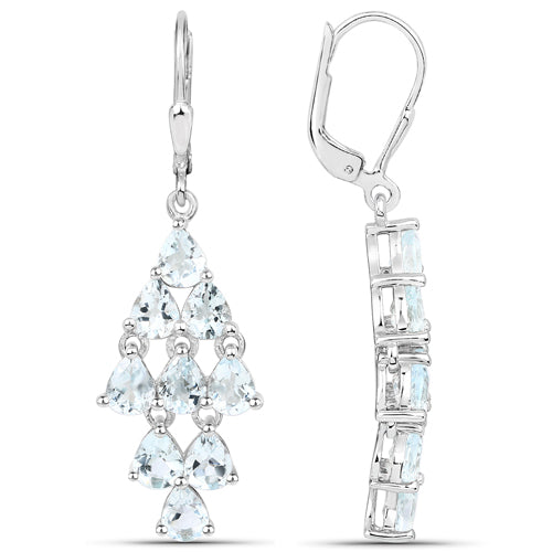 Pendientes de plata de ley .925 con aguamarina auténtica de 3.96 quilates