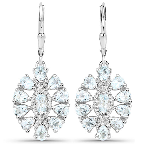 2.93 Carat Genuine Aquamarine and White Topaz .925 Sterling Silver Earrings