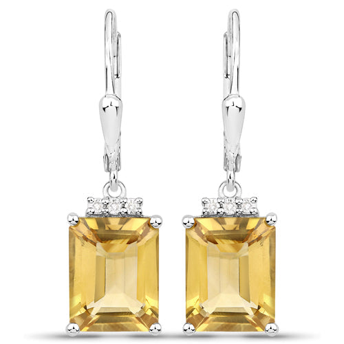 5.63 Carat Genuine Citrine and White Topaz .925 Sterling Silver Earrings - view 2