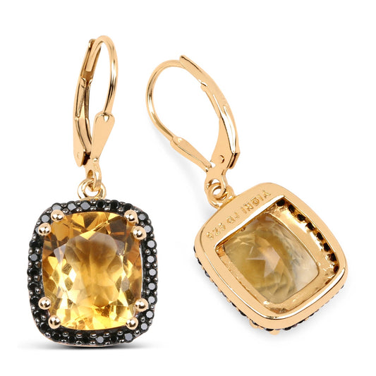 14K Yellow Gold Plated 8.90 Carat Genuine Citrine & Black Spinel .925 Sterling Silver Earrings - view 2