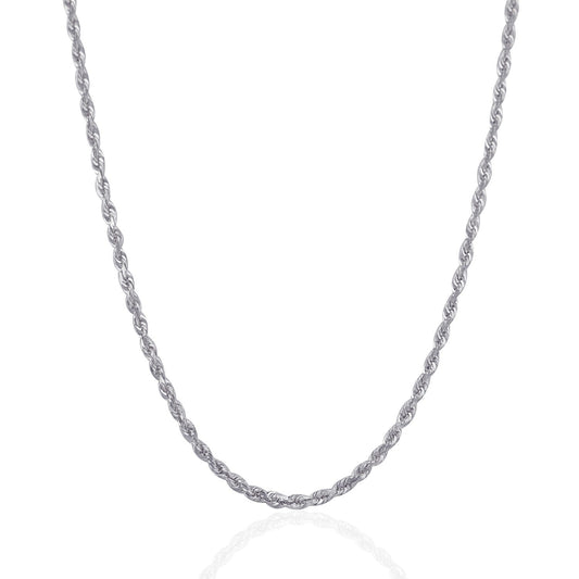 Cadena de soga de oro blanco de 14k con corte de diamante sólido de 3.0mm
