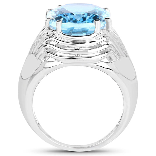 Anillo de plata de ley .925 con topacio azul auténtico de 12.10 quilates