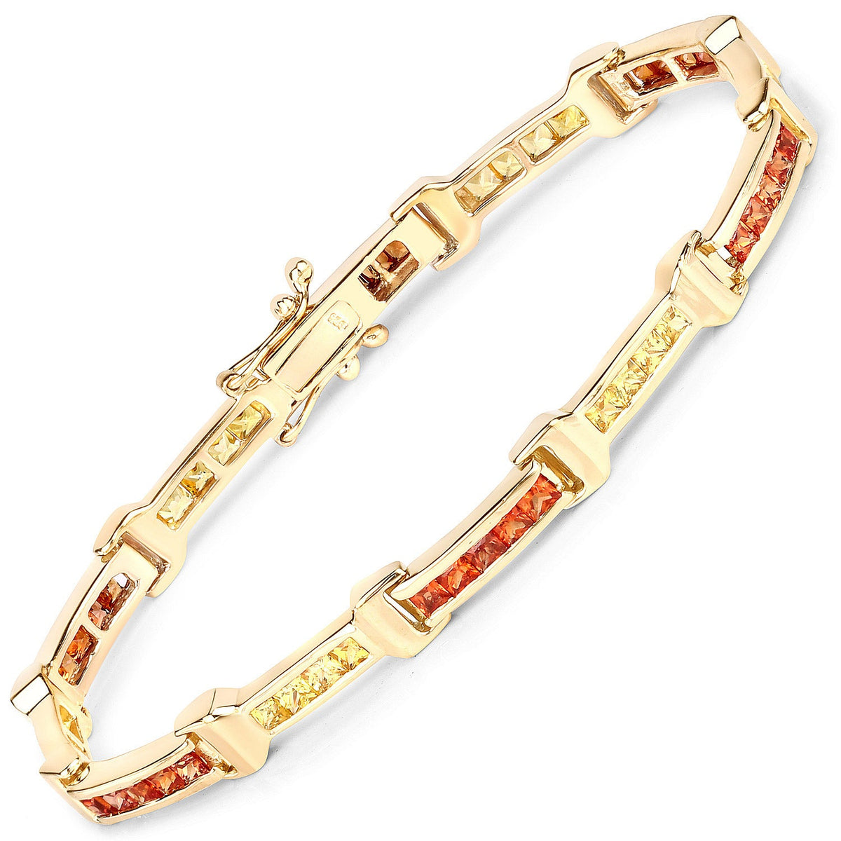 Pulsera de plata de ley .925 con zafiro naranja genuino de 6,48 quilates y zafiro amarillo