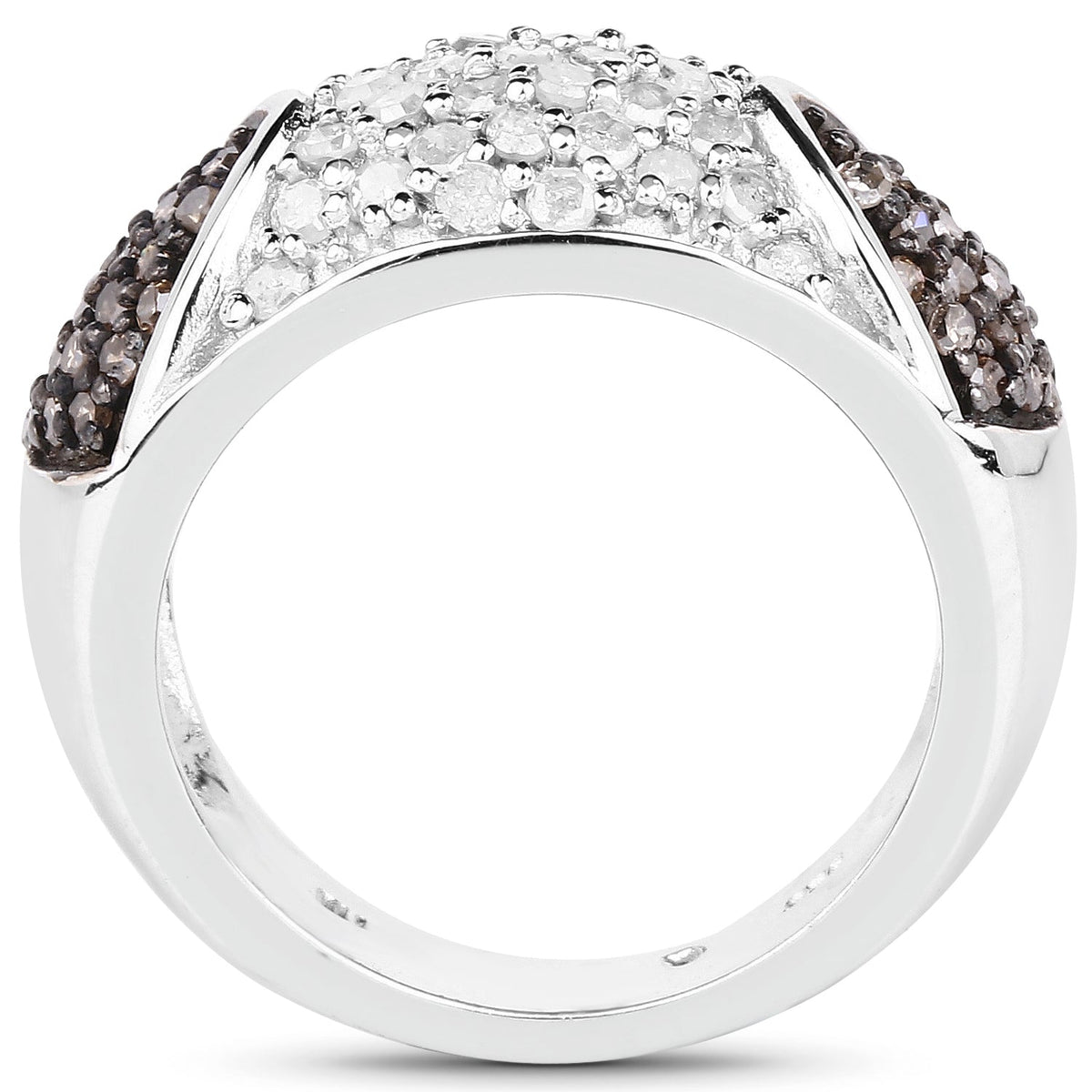 Anillo de Plata de ley .925 con Diamante Champán Genuino de 0,94 Quilates y Diamantes Blancos