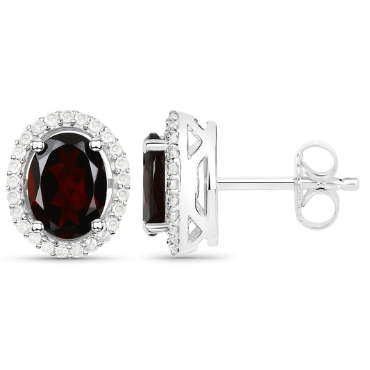 2.77 Carat Genuine Garnet and White Diamond .925 Sterling Silver Earrings - view 2
