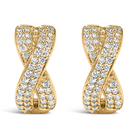 Pendientes de aro tipo Huggie de oro amarillo de 14 quilates con diamantes entrecruzados de 1/3 quilate en total (color G-H, claridad SI2-I1)