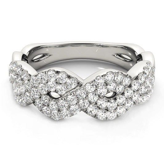 Anillo de ondas entrelazadas con diamantes en oro blanco de 14k (5/8 qt)