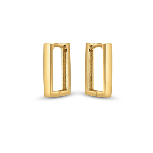 14k Yellow Gold Rectangle Huggie Hoops - view 2