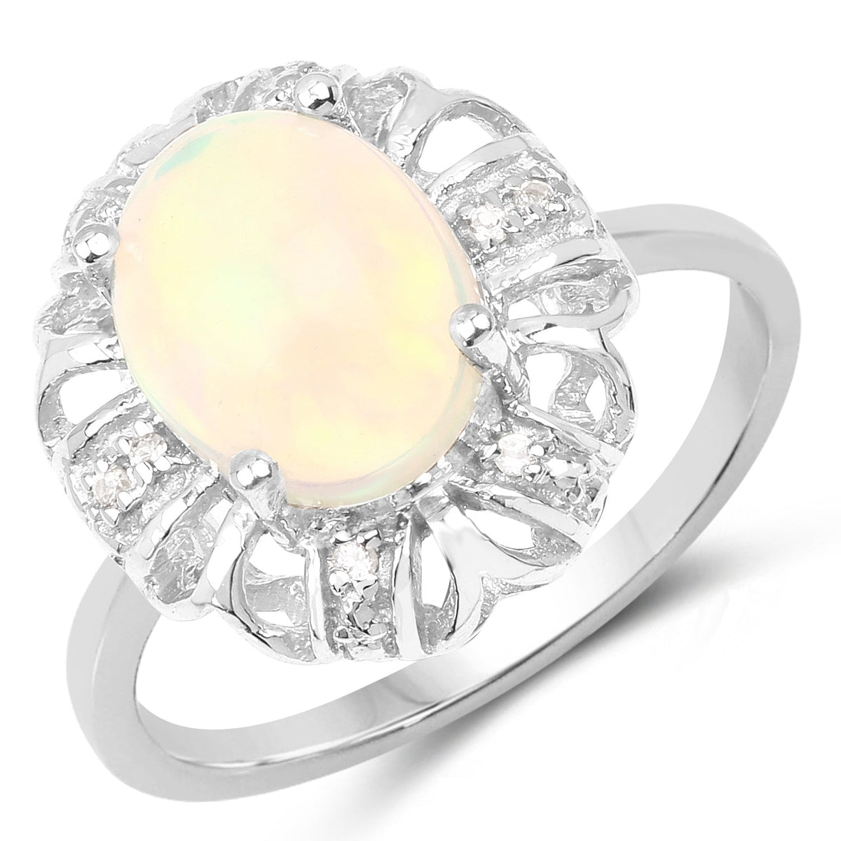 1.73 Carat Genuine Ethiopian Opal & White Topaz .925 Sterling Silver Ring