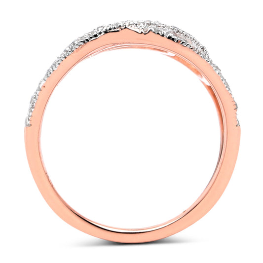Anillo de plata esterlina .925 con baño de oro rosa de 14 quilates y diamantes blancos auténticos de 0.73 quilates