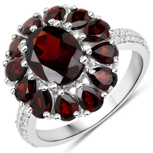 Juego de joyas de 3 piezas de plata esterlina .925 con granate genuino de 13,82 quilates y topacio blanco (anillo, pendientes y colgante con cadena)