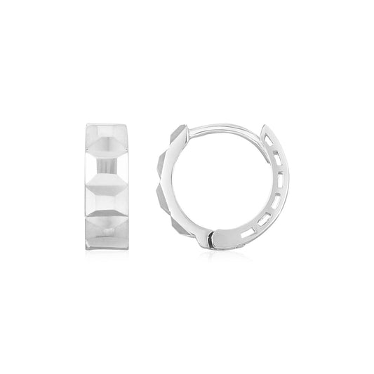 14K White Gold Square Motif Faceted Huggie Earrings - view 2