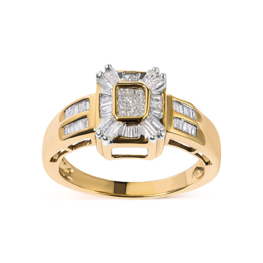Anillo de oro amarillo de 10K con diamante de 1/2 quilate (peso total en quilates) compuesto y halo (color H-I, claridad SI1-SI2) - Talla 7