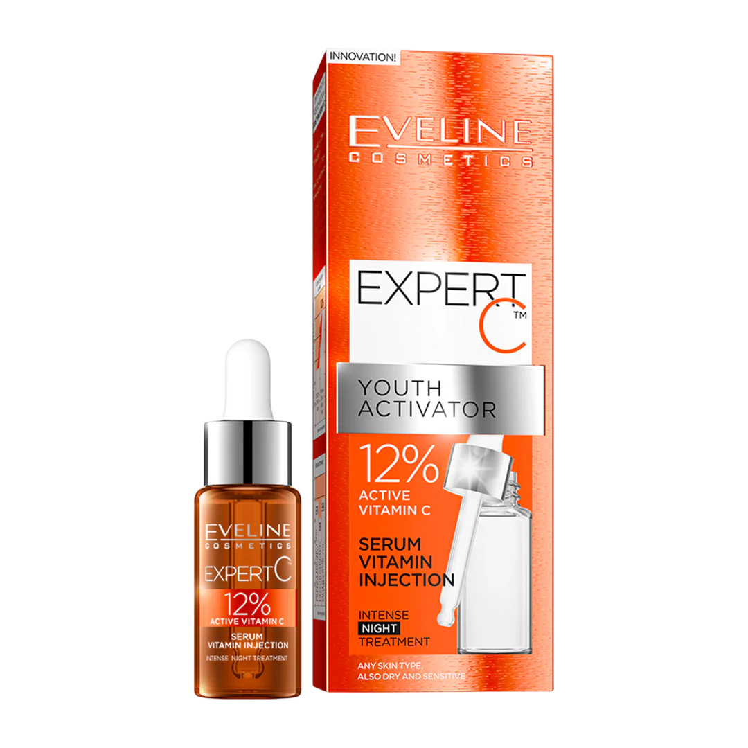 Eveline Cosmetics, Expert C, Vitamin C, Anti Aging, Night, Serum, For Face, 18 ml
