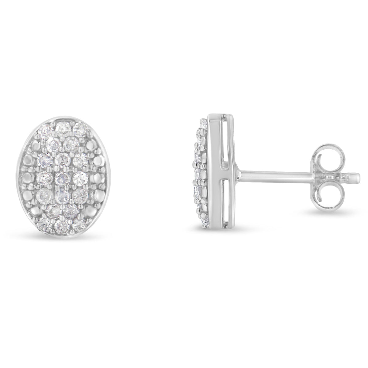Pendientes de racimo ovalados con diamantes redondos de plata de ley (1/2 cttw, color I-J, claridad I2-I3)