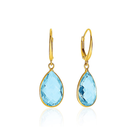 Drop Earrings with Pear-Shaped Blue Topaz Briolettes in 14k Yellow Gold - view 2