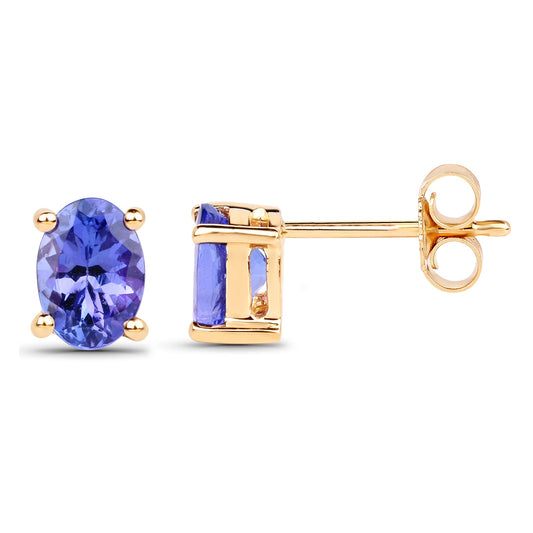 1.24 Carat Genuine Tanzanite 14K Yellow Gold Earrings - view 2