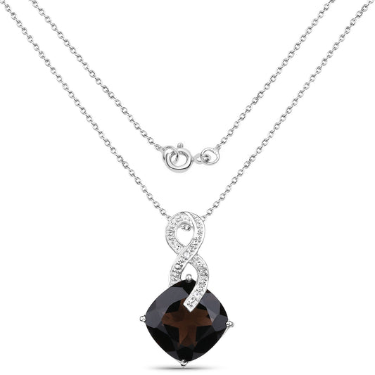 12.36 Carat Genuine Smoky Quartz and White Topaz .925 Sterling Silver Pendant