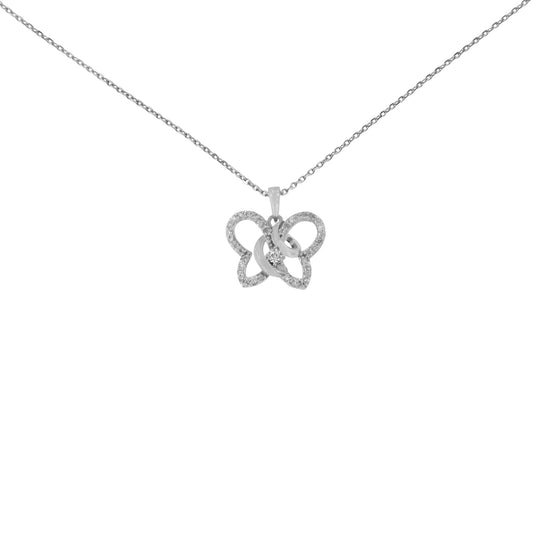 Collar con colgante de mariposa de plata de ley .925 con diamantes engastados en puntas de 1/4 cttw y 45 cm (color H-I, claridad I1-I2)