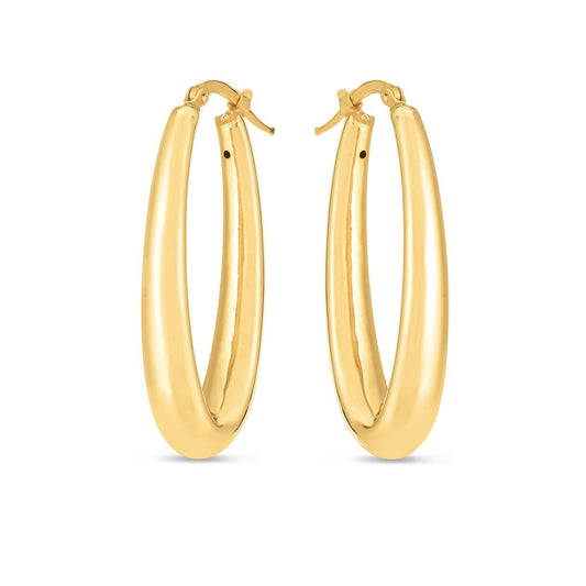 14k Yellow Gold Elongated Oval Hoops - view 2