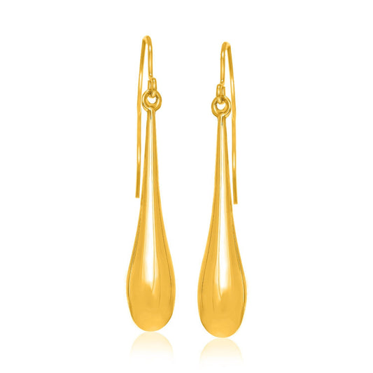 14k Yellow Gold Long Polished Teardrop Dangling Earrings - view 2
