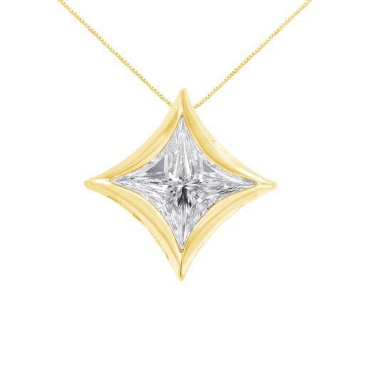 Collar con colgante en forma de cometa de oro blanco de 10K con diamante solitario de corte princesa de 1/10 Cttw engastado en bisel - 18 pulgadas