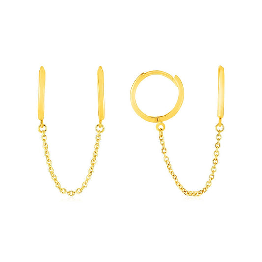 14k Yellow Gold Two Hole Huggie Style Hoop Earrings - view 2