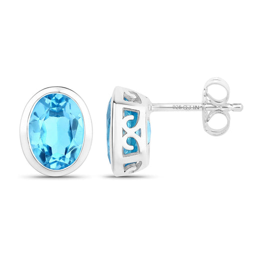 Pendientes de topacio azul suizo auténtico de 4,00 quilates de plata de ley .925