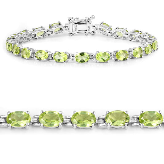Pulsera de Plata de Ley .925 con Peridoto Genuino de 8,61 Quilates