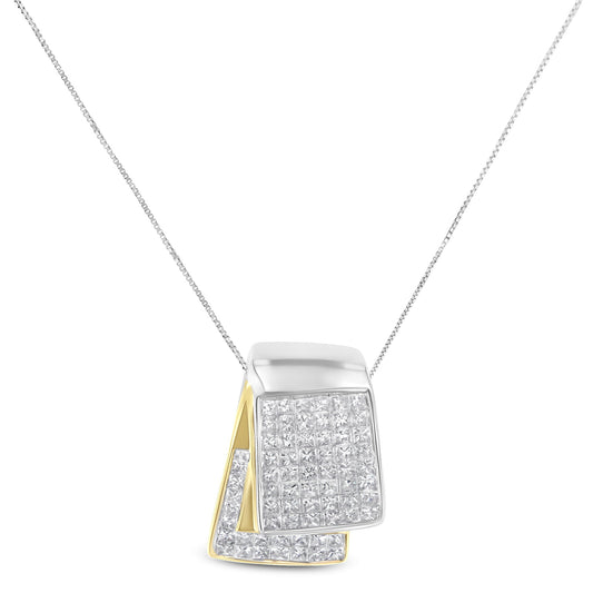 Collar con colgante de caja plegable de oro blanco y amarillo de 14 quilates con diamantes de talla princesa de 2,0 quilates en dos tonos, cadena tipo box de 18 pulgadas (color H-I, claridad SI1-SI2)