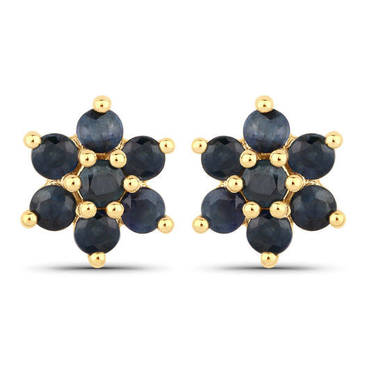 0.84 Carat Genuine Blue Sapphire 10K Yellow Gold Earrings - view 2