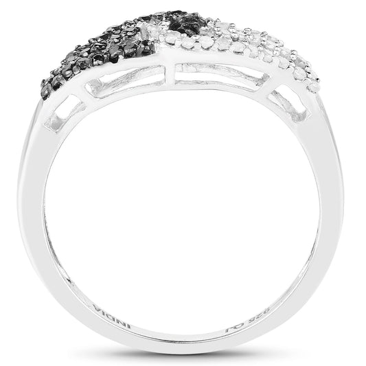 Anillo de Plata de ley .925 con Diamantes Blancos y Negros Genuinos de 0.33 Quilates