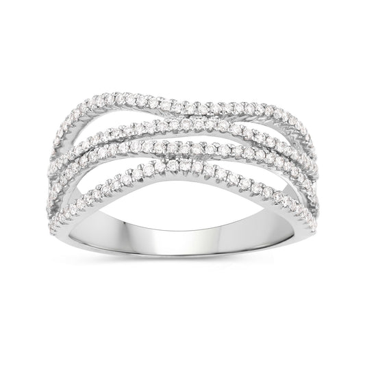 Anillo de oro blanco de 14 quilates con diamante blanco auténtico de 0,46 quilates (color F-G, claridad SI)